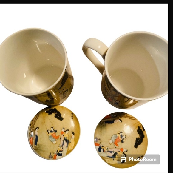 Hankook Hi Tech China Tea Cup Set with lids Swing Pattern Super Strong Korea - Picture 3 of 4